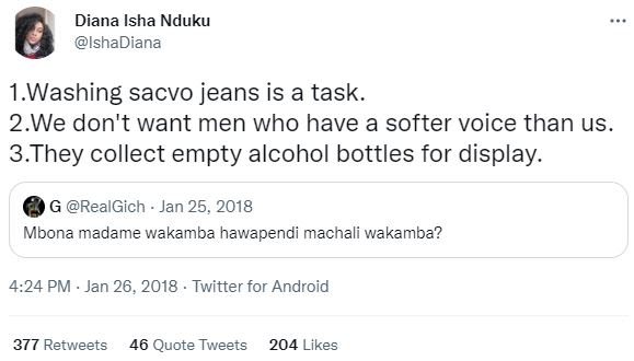 Diana isha nduku ishadiana 1 .washing sacvo jeans is a task_ 2.we don't want men
