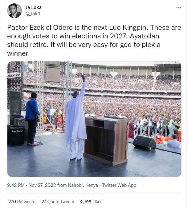 Ja loka felsi pastor ezekiel odero is the next luo kingpin. these are enough vot