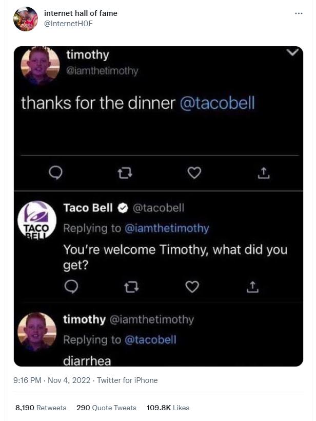 Internet hall of fame internethof timothy iamthetimothy thanks for the dinner ta