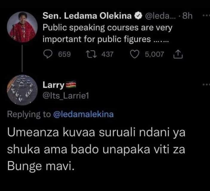 Sen. ledama olekina leda. 8h public speaking courses are very important for publ