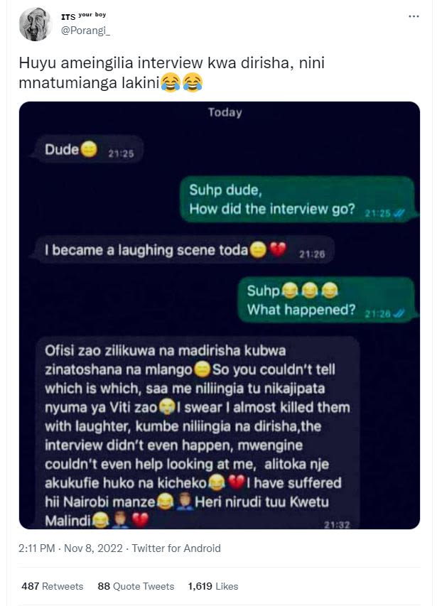 Its porangi huyu ameingilia interview kwa dirisha, nini mnatumianga lakini today