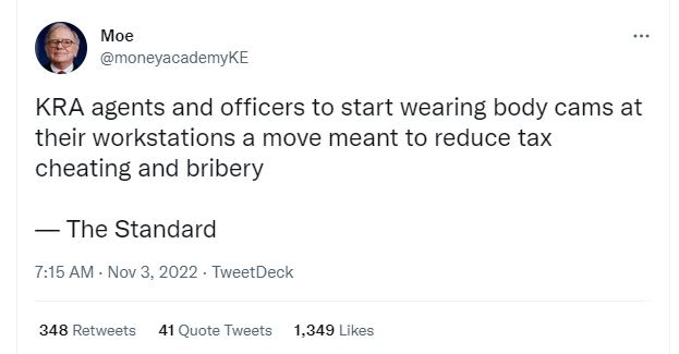 Moe moneyacademyke kra agents and officers to start wearing body cams at their w