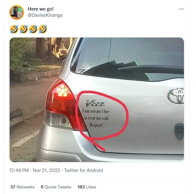 Here we go! davieskinanga veez am not an uber 50 ireat mic with respect! 12.49 p