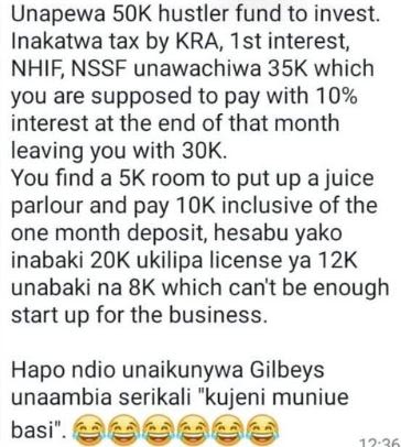 Unapewa 5ok hustler fund to invest. inakatwa tax by kra, ist interest nhif nssf