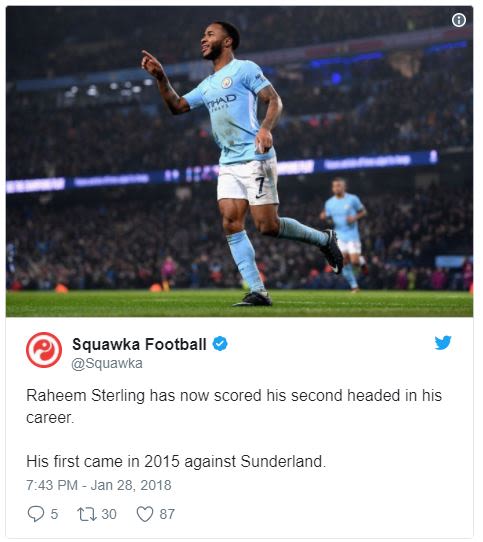 Squawka football squawka raheem sterling has now scored his second headed in his