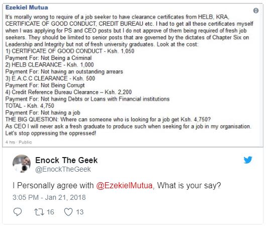 Ezekic mutua morelly wrong tequine job seeker have clearance cerificales fom hel