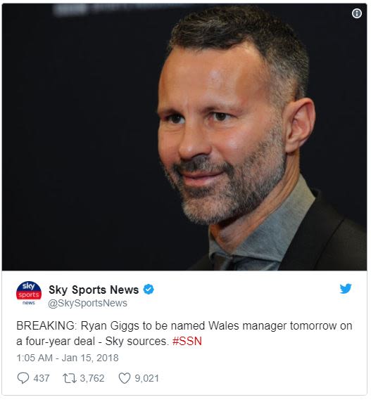 Sky sports news sco skysportsnews breaking ryan giggs to be named wales manager