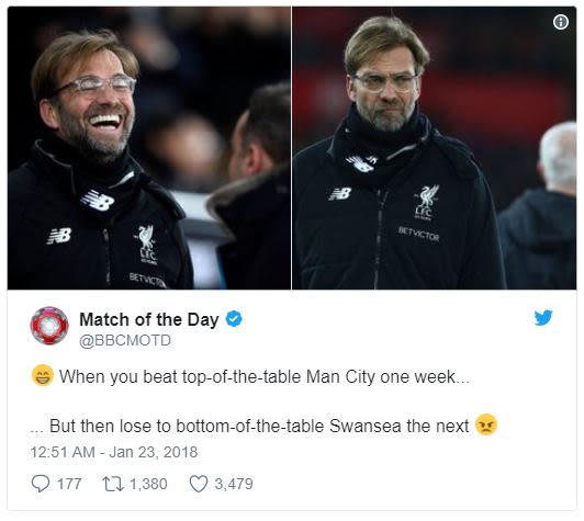 28 match of the day bbcmotd when you beat topofthetable man city one week. but t