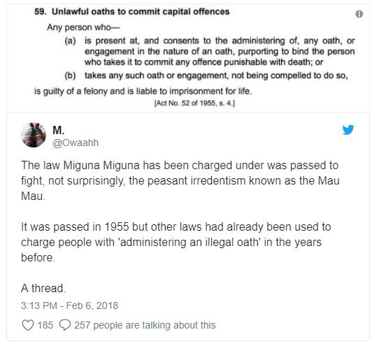 59. unlawful oaths to commit capital offences any person who present at, and con