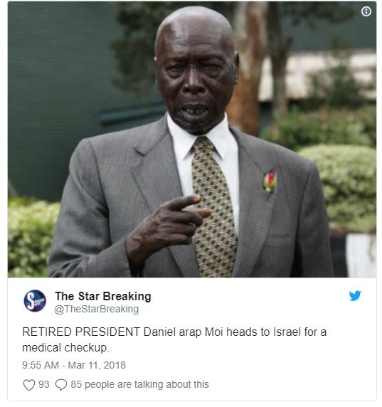 The star breaking thestarbreaking retired president daniel arap moi heads to isr