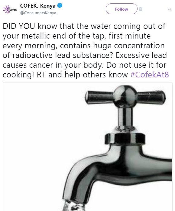 Cofek, kenya cofe consumerskenya follow did you know that the water coming out o