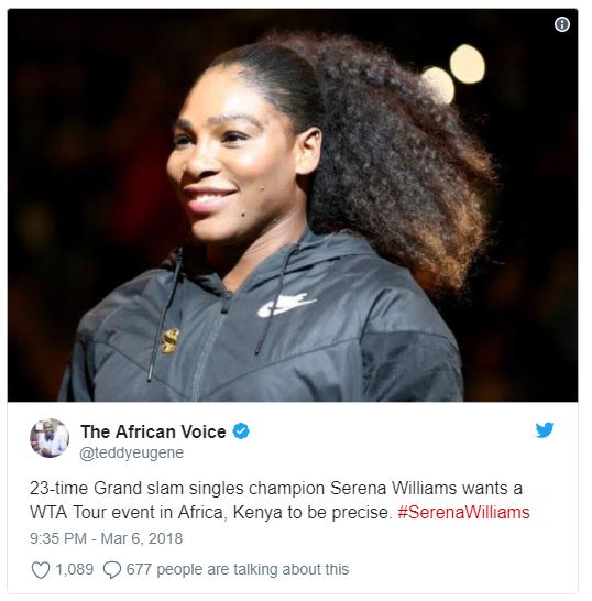 The african voice teddyeugene 23time grand slam singles champion serena williams