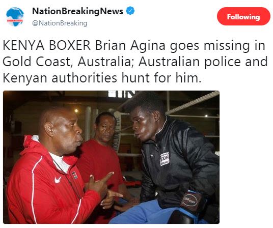 Nationbreakingnews nationbreaking following kenya boxer brian agina goes missing