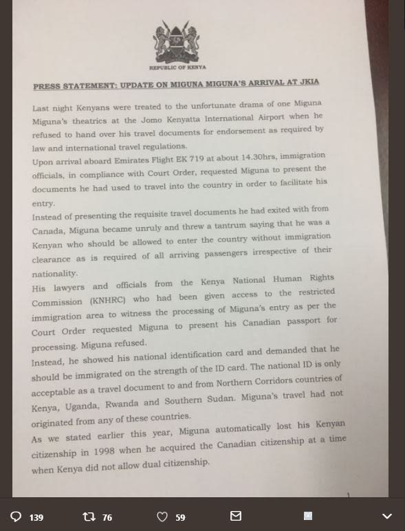 Alualic 0u1d press_statement update on miquna miguna arrivalat jkia laat nipht k