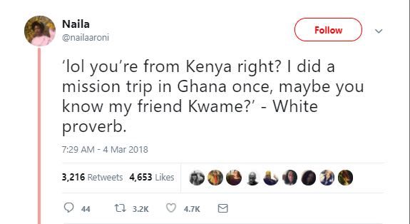 Naila nailaaroni follow 'lol you're from kenya right? did a mission trip in ghan