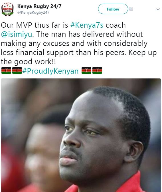 Kenya rugby 247 exa kenyarugby247 follow our mvp thus far is kenya7s coach isimi