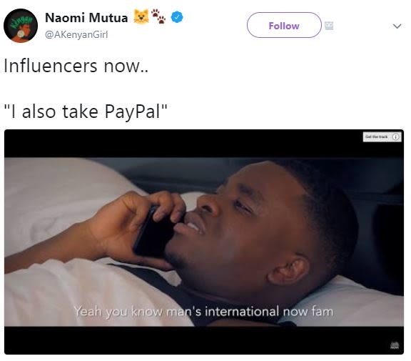 Naomi mutua akenyangirl follow influencers now. also take paypal yeah yeju kniow