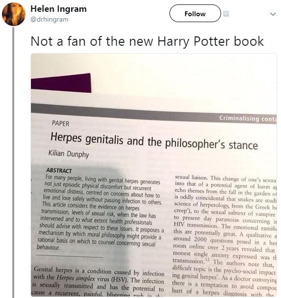 Helen ingram drhingram follow not a fan of the new harry potter book criminallis