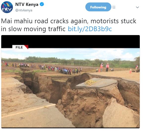 Ntv kenya ntvkenya following mai mahiu road cracks again motorists stuck in slow