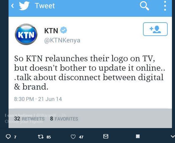 Tweet ktn ktn ktnkenya so ktn relaunches their logo on tv, but doesn't bother to