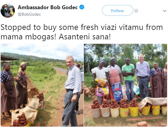 Ambassador bob godec bobgodec follow stopped to buy some fresh viazi vitamu from