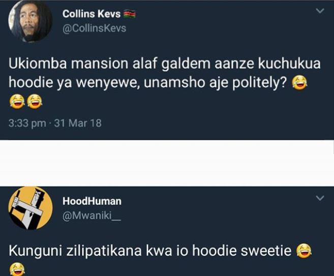 Collins kevs collinskevs ukiomba mansion alaf galdem aanze kuchukua hoodie ya we