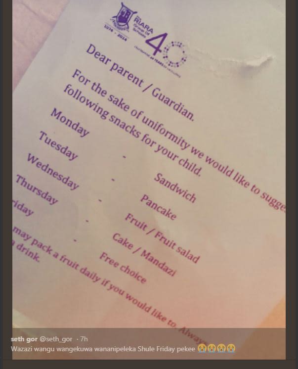 0 dear 4 parent 'the following sake . of guardian. monday snacks uniformity tues