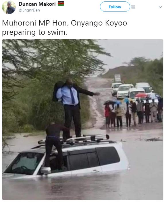 Duncan makori engnrdan follow muhoroni mp hon. onyango koyoo preparing to swim.