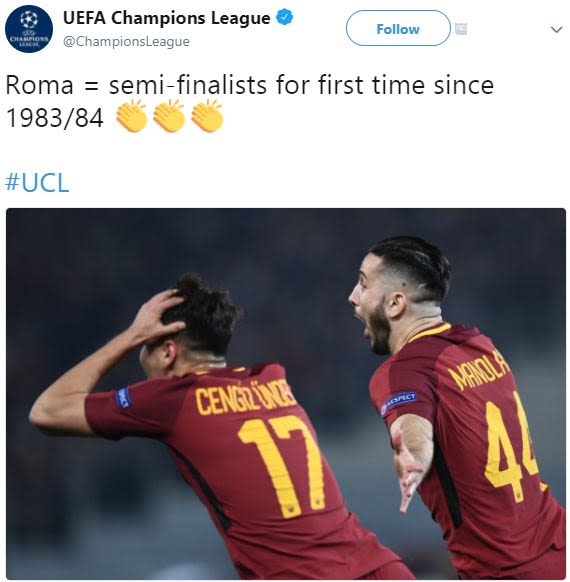 Uefa champions league championsleague follow roma semifinalists for first time s