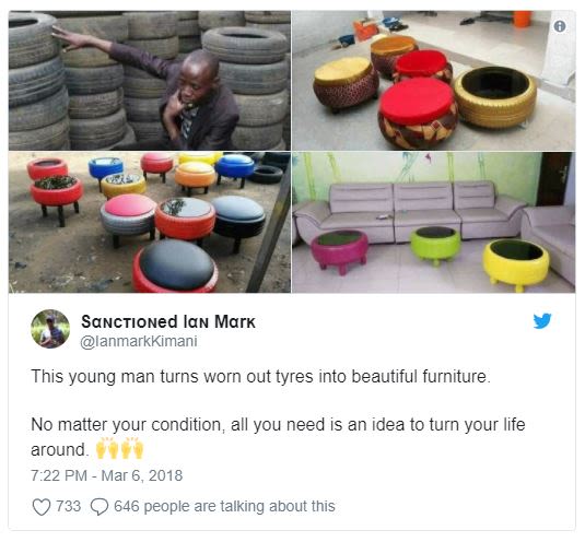 Sanctıoned lan mark lanmarkkimani this young man turns worn out tyres into beaut