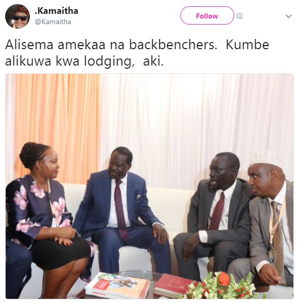 Kamaitha kamaitha follow alisema amekaa na backbenchers. kumbe alikuwa kwa lodgi