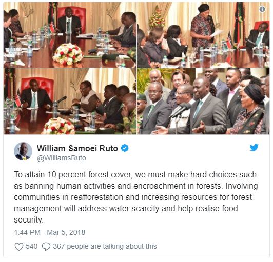 William samoei ruto williamsruto to attain 10 percent forest cover we must make