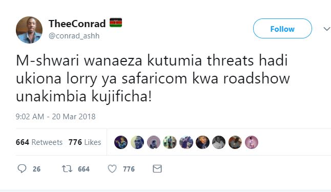 Theeconrad conrad_ashh follow mshwari wanaeza kutumia threats hadi ukiona lorry