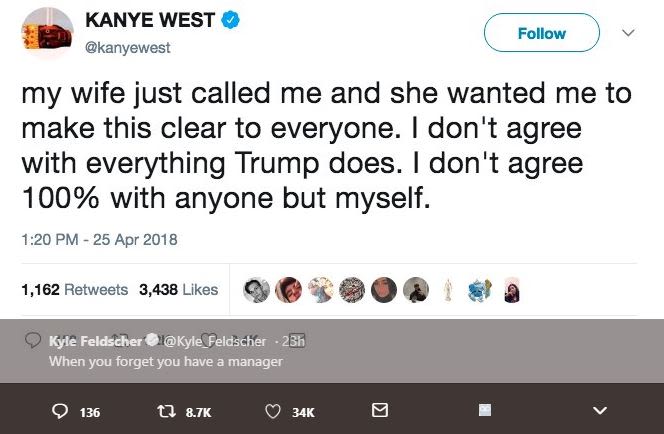 Kanye west kanyewest follow my wife just called me and she wanted me to make thi