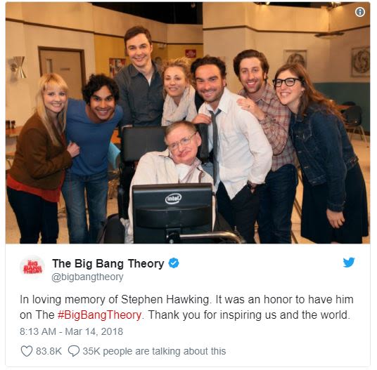 The big bang theory bigbangtheory in loving memory of stephen hawking it was an