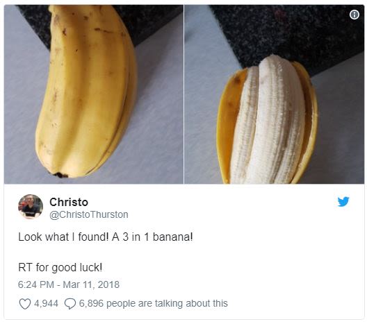 Christo christothurston look what found! a 3 in banana! rt for good luck! 6.24 p