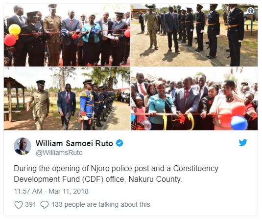 William samoei ruto williamsruto during the opening of njoro police post and a c