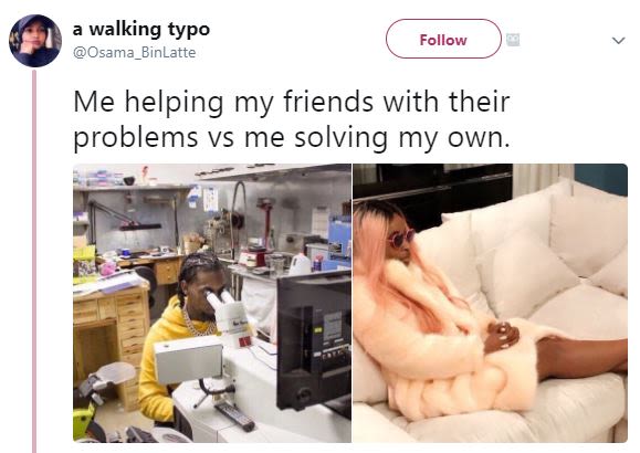 Walking typo osama binlatte follow me helping my friends with their problems vs