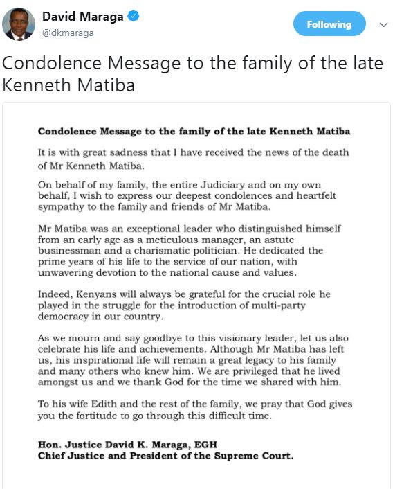 David maraga dkmaraga following condolence message to the family of the late ken