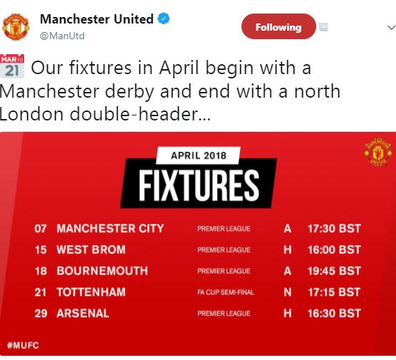 Manchester united manutd following mr 21 our fixtures in april begin with a manc