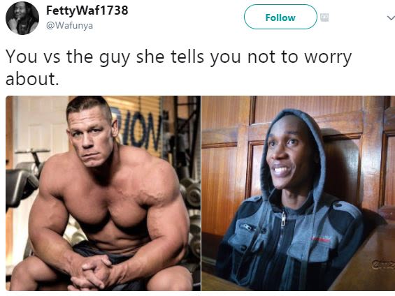 Fettywaf1738 wafunya follow you vs the guy she tells you not to worry about olr