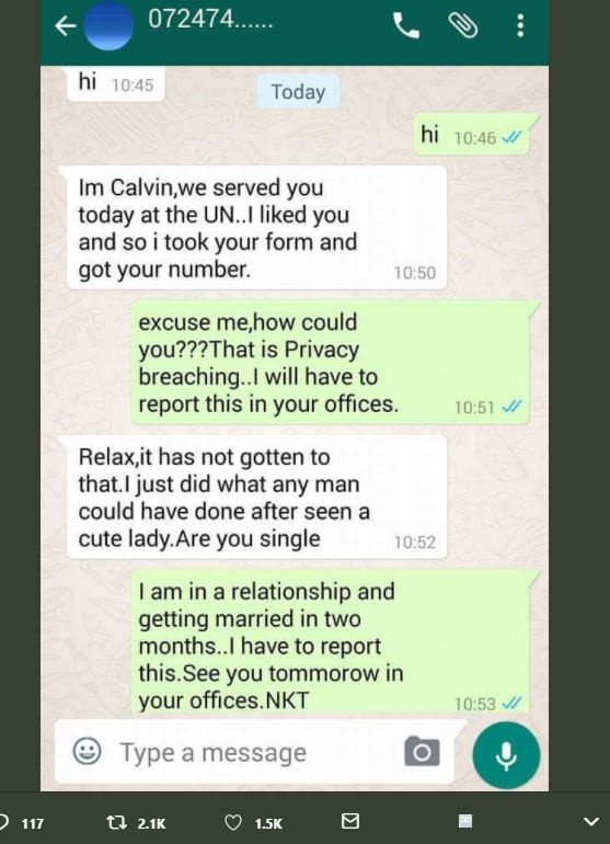 6 hi 1045 hi 10.46 im calvin,we served you today at the un. liked you and so too