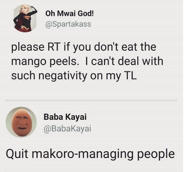 Oh mwai god! spartakass please rt if you don't eat the mango peels. can't deal w
