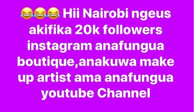 Hii nairobi ngeus akifika 2ok followers instagram anafungua boutique anakuwa mak