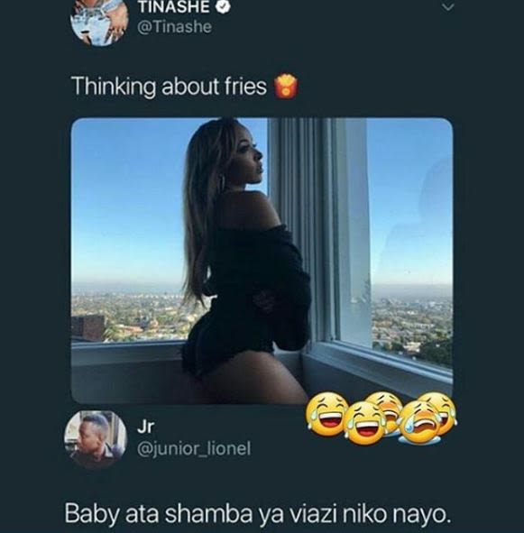 Tinashe tinashe thinking about fries jr junior_lionel 2 baby ata shamba ya viazi