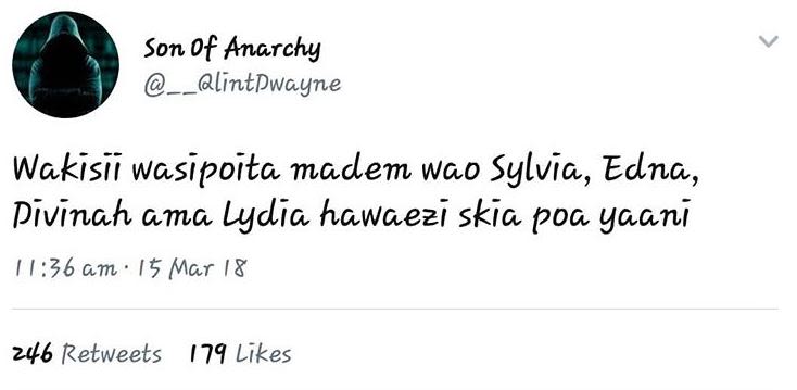 Son 0f anarchy lintdwayne wakisii wasipoiła madem wao sylvia, edna, divinah ama