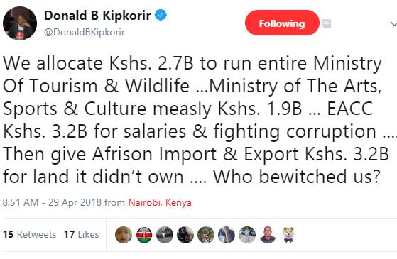 Donald b kipkorir donaldbkipkorir following we allocate kshs. 2.7b to run entire