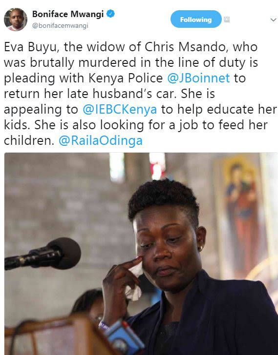 Boniface mwangi bonifacemwangi following eva buyu, the widow of chris msando who