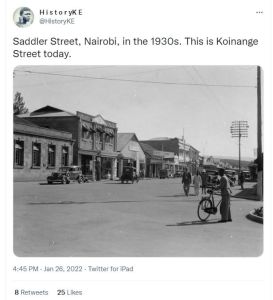 HistoryKE HistoryKE Saddler Street, Nairobi, in the 1930s. This is Koinange Stre