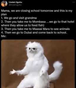 Lindah Oguttu lindahoguttu Mama, we are closing school tomorrow and this is my p